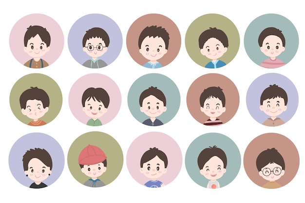 User avatar set young boy avatar profile icons Characters collection Vector illustration