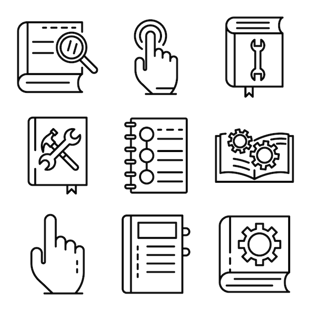 User guide icons set, outline style