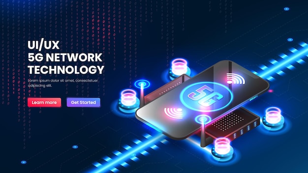 User interface 5g nwtork technology isometric technology and blue background