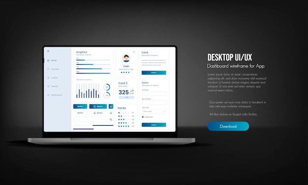 Vector user interface of an analysis panel on a laptop ux ui design dashboard usability laptop