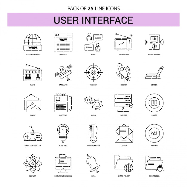 User Interface  Line Icon Set - 25 Dashed Outline Style