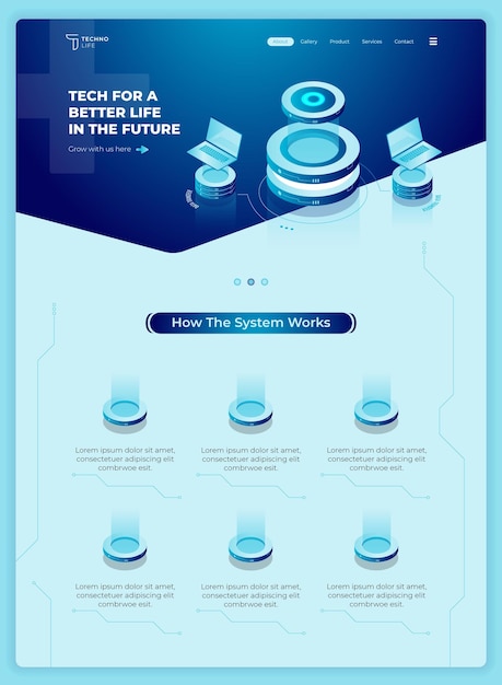 User interface start up design isometric technology and blue background