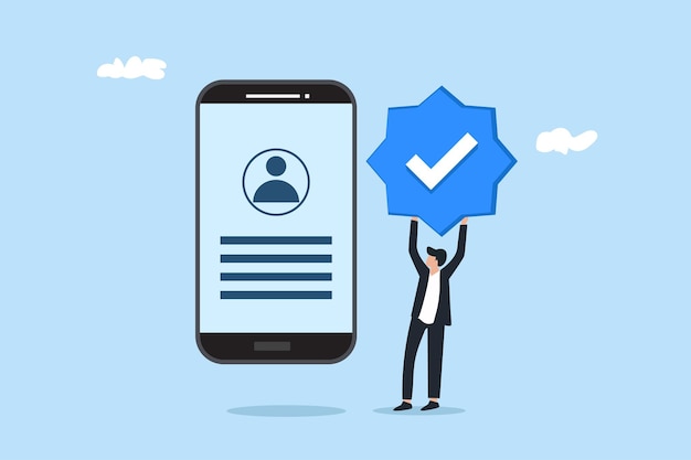 Vector user verifying smartphone checkmark