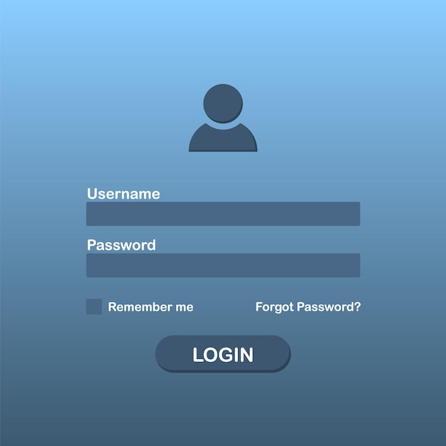 Vector username and password for login. interface login. data for authorization.