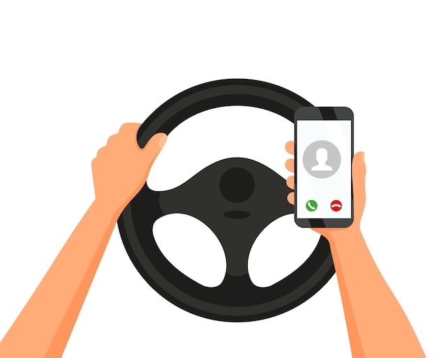 Using mobile phone while driving vector illustration