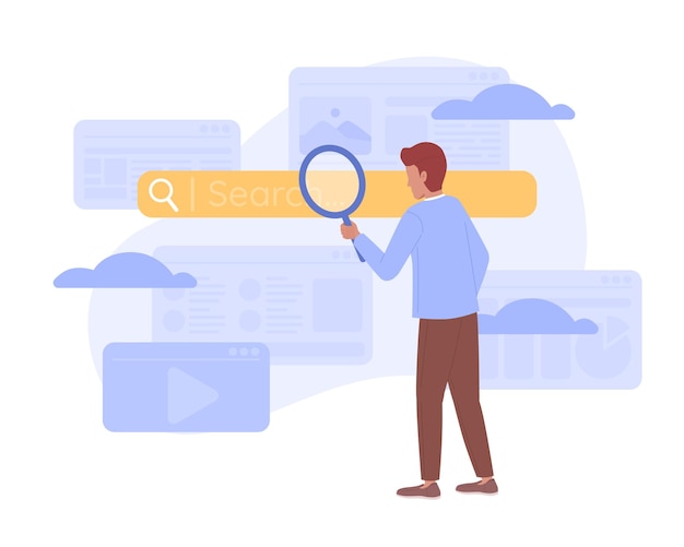 Using search engines effectively flat concept vector spot illustration