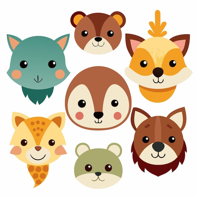 Vector ute animal head illustrations adorable animal faces for kids and design projects