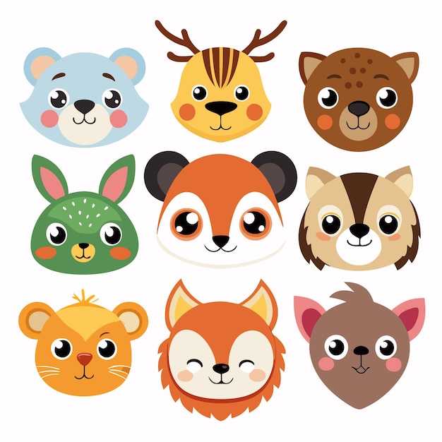 Vector ute animal head illustrations adorable animal faces for kids and design projects