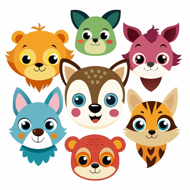 Vector ute animal head illustrations adorable animal faces for kids and design projects