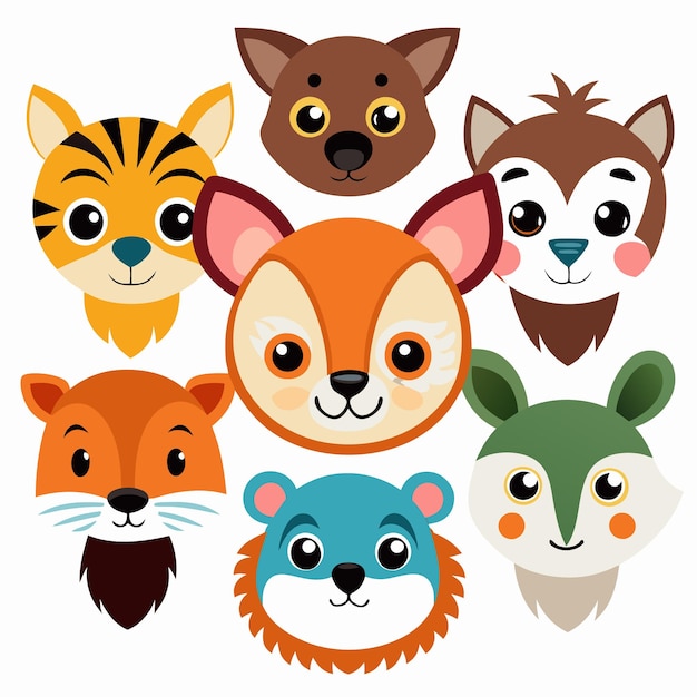 Vector ute animal head illustrations adorable animal faces for kids and design projects