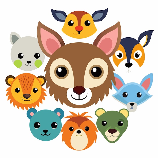 Vector ute animal head illustrations adorable animal faces for kids and design projects