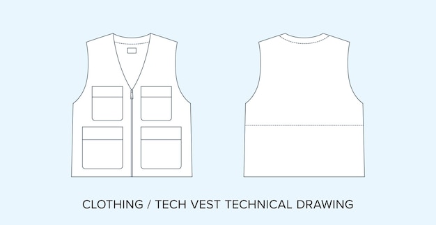 Utility Vest with Pockets Technical Drawing Apparel Blueprint for Fashion Designers