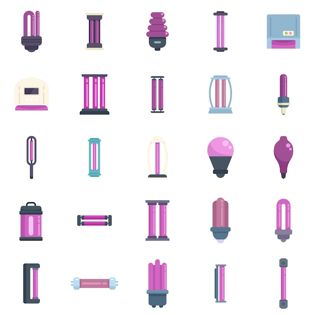 UV lamp icons set flat vector Care clinic