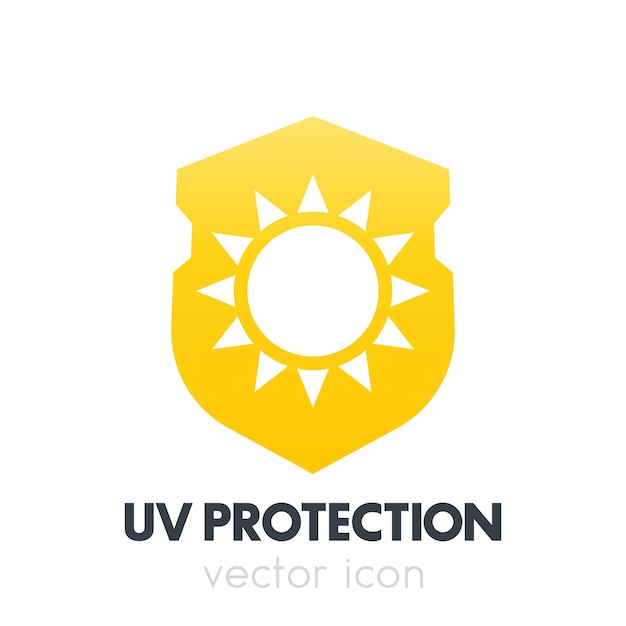 UV protection sun on shield icon symbol on white