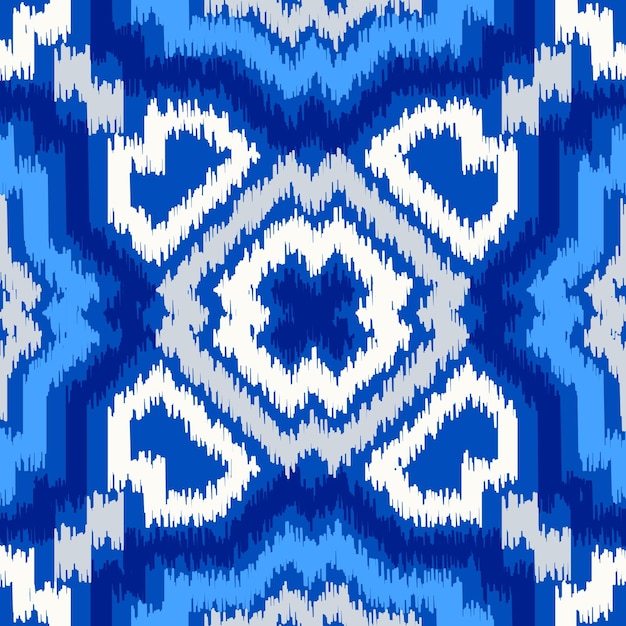 Uzbek ikat silk fabric pattern indigo blue and white colors