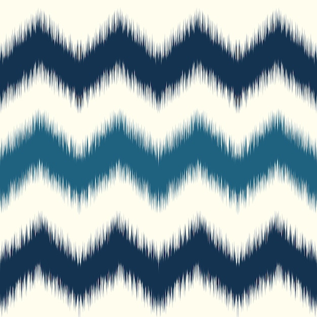 Uzbek zigzag ikat pattern blue and cream colors Traditional fabric in Uzbekistan textile vector