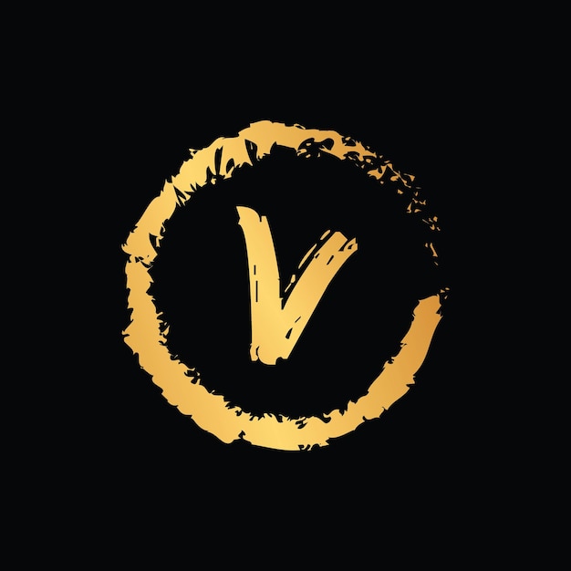 V letter in circle shape luxury gold color monogram design vector eps