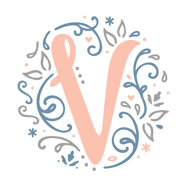 ' V ' Letter Monogram Design - decorative swirl alphabet feminine letter floral art nouvea