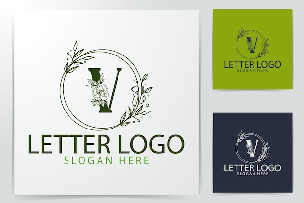 V letter Natural floral elegant decorative gradient style logo design template for branding corporate identity