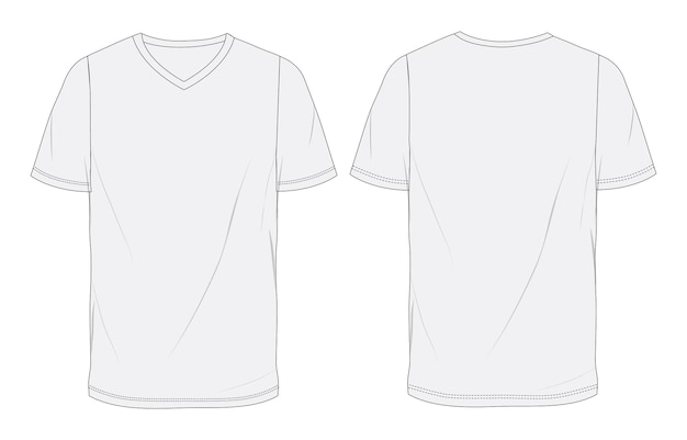 V neck t shirt technical drawing vector illustration template front and back