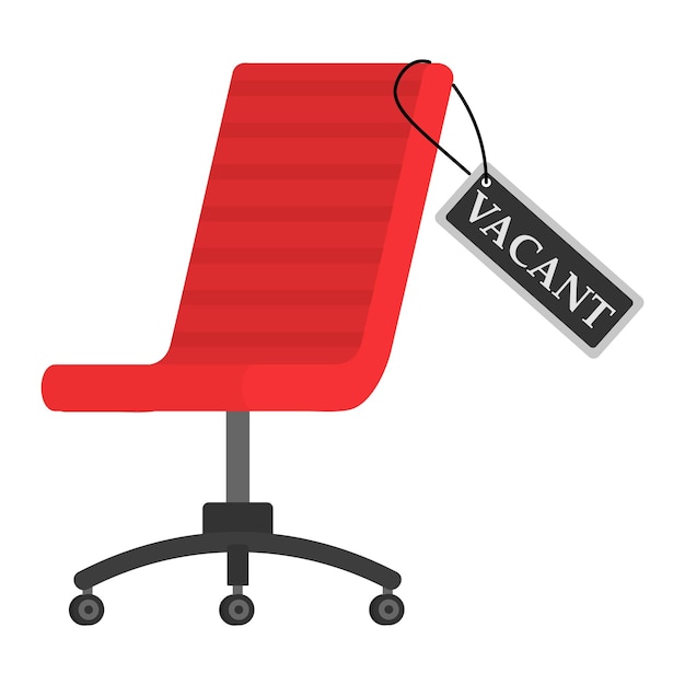 Vacant workplace office desk flat chair hiring to work Open vacancy for position recruiting Vector