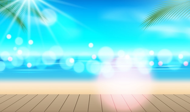 Vacation background. Beach with palm trees and blue sea