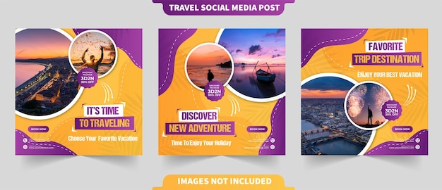 Vacation holiday tour travel for instagram post and social media collection banner for traveling agency promotion template