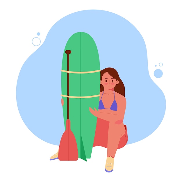 Vacation mood feminine concept illustration beautiful women in different situations on the beach sitting near the pool reading books Flat style vector design