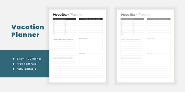 Vacation planner log printable pages templates