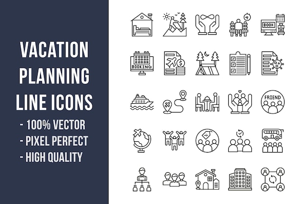 Vacation Planning Line Icons