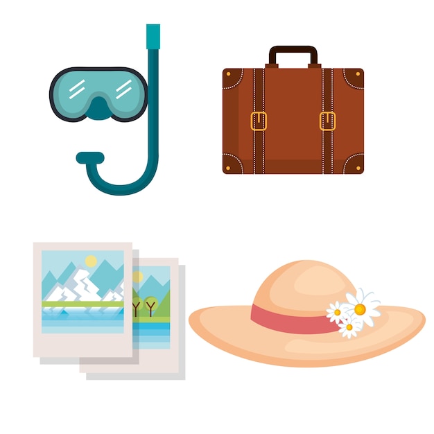 Vector vacation travel set equipment ready for adventure