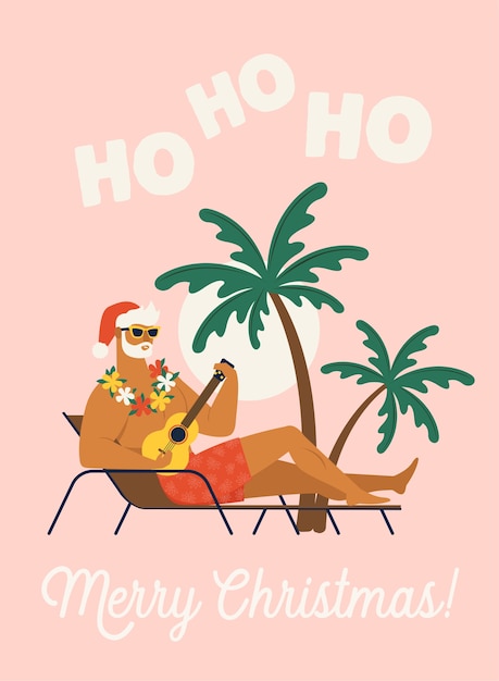 Vacation with Santa Claus illustration.