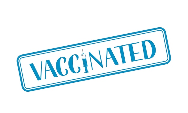 Vaccinated hand lettering with syringe isolated on white Vaccination for coronavirus COVID19 Vector template for typography poster banner flyer sticker t shirt etc