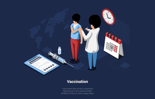 Vaccination Concept Illustration In Cartoon 3D Style.