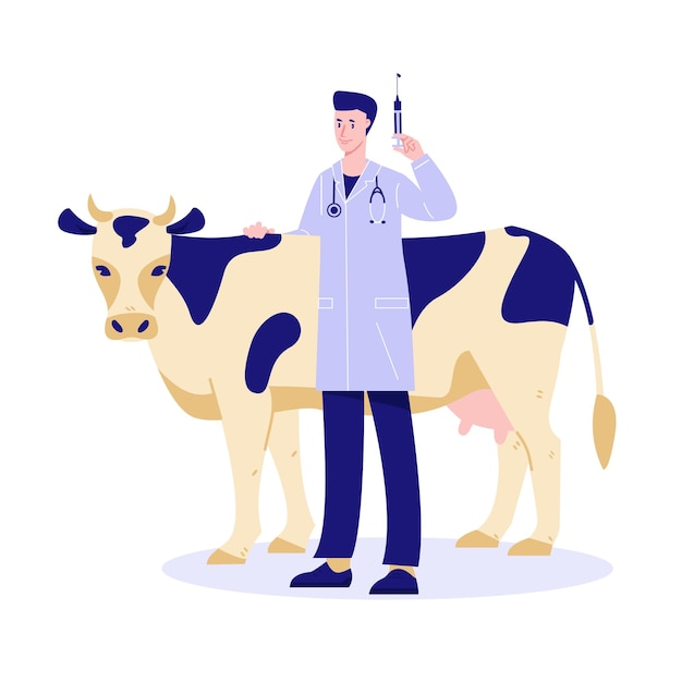 Vaccination of livestock A veterinarian with a syringe next to a cow