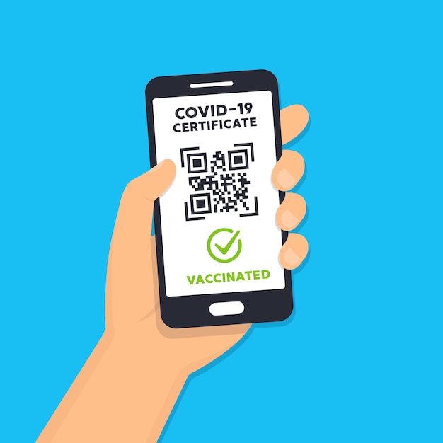 Vaccination passport for COVID-19 on smartphone. Vector illustration.