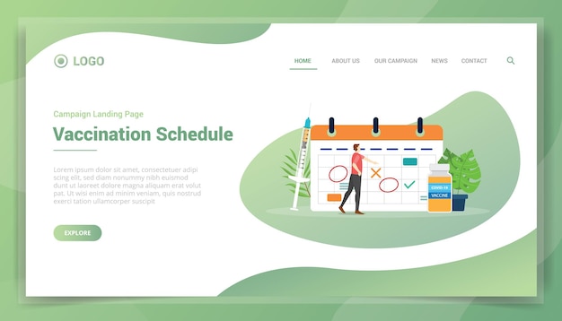 Vaccination schedule time for website template landing homepage