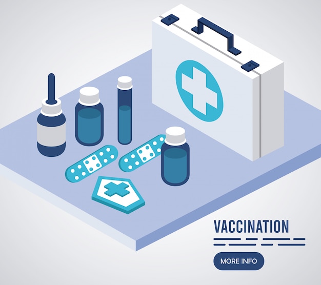 Vaccination service with medical kit isometric icons