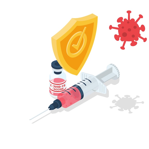 Vaccine coronavirus concept Syringe with an ampoule under the security shield