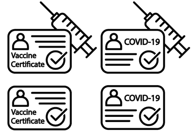 Vaccine passport line icon Vaccination certificate with check mark Vector illustration