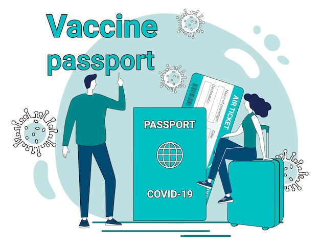 Vaccines passport and tourism People on the background of vaccines have a passport