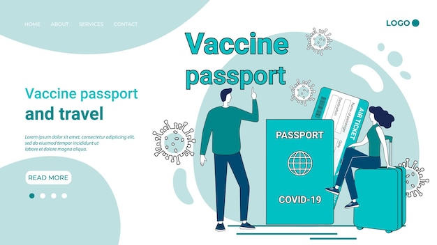 Vaccines passport and travel A man woman with a passport a car and a suitcase on the background