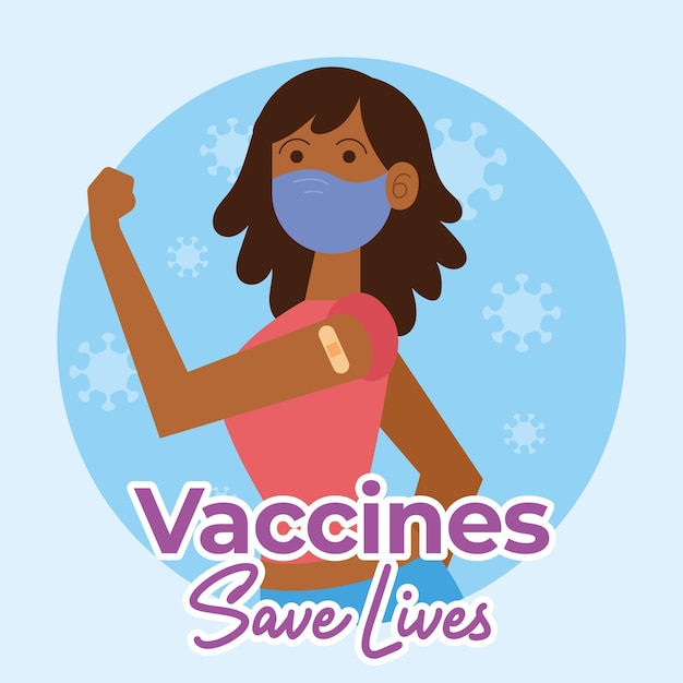 Vaccines save lives poster woman with applied vaccine Vector illustration