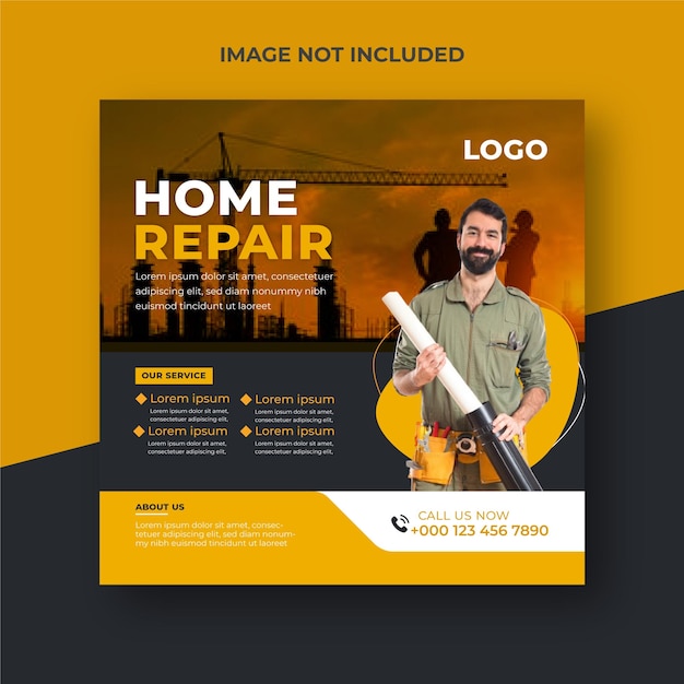 Vector vact home repair and renovation flyer social media post design template