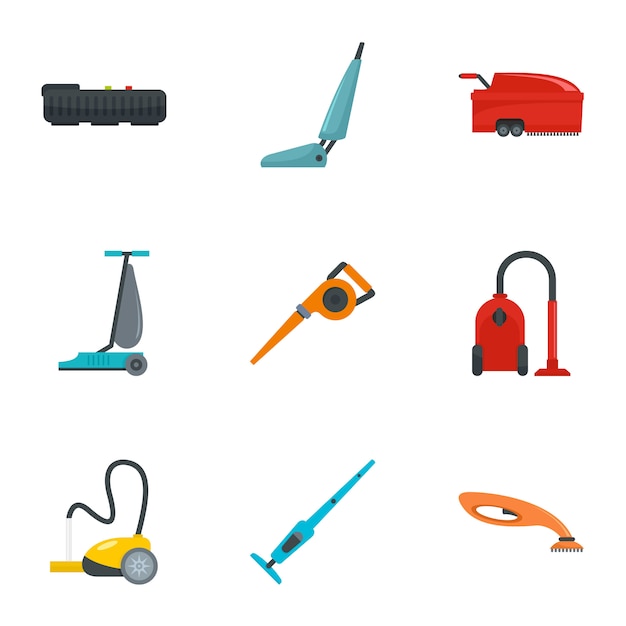 Vacuum cleaner icon set. Flat set of 9 vacuum cleaner vector icons