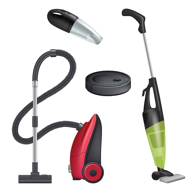 Vacuum cleaner. Realistic equipment for cleaning service modern automatic cleaner  collection.