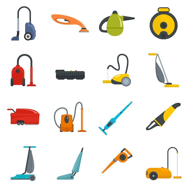 Vacuum cleaner washing icons set