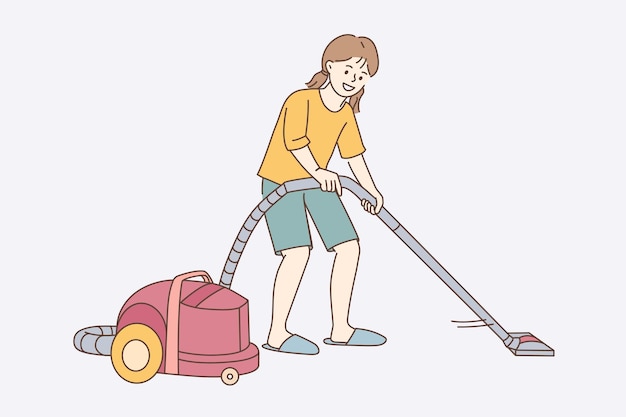 Vacuum cleaning and housework concept