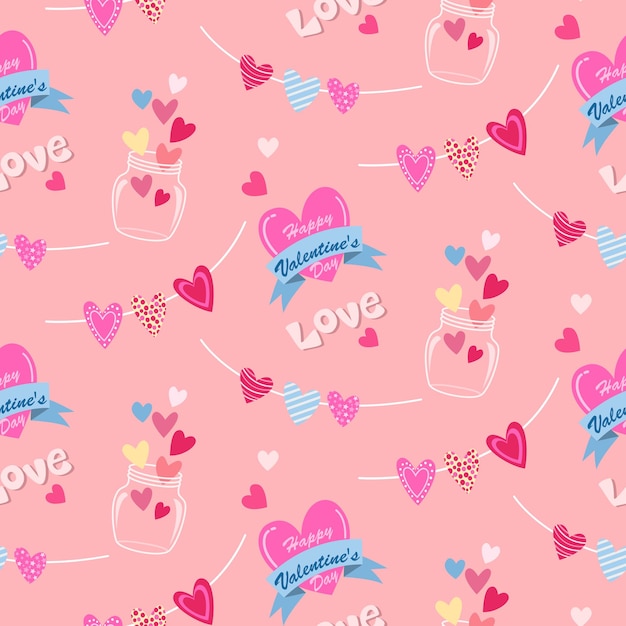 Valentin's Day Seamless Pattern with heart shape and love letter.