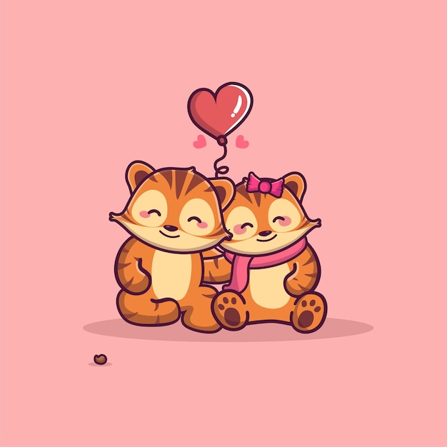 Valentine animal couple cute animal cartoon